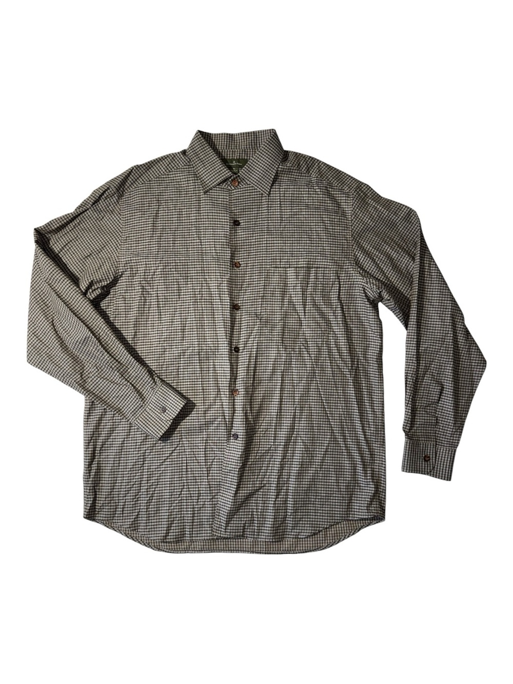 Ermenegildo Zegna mens XL grey brown check cotton blend vintage shirt EUC